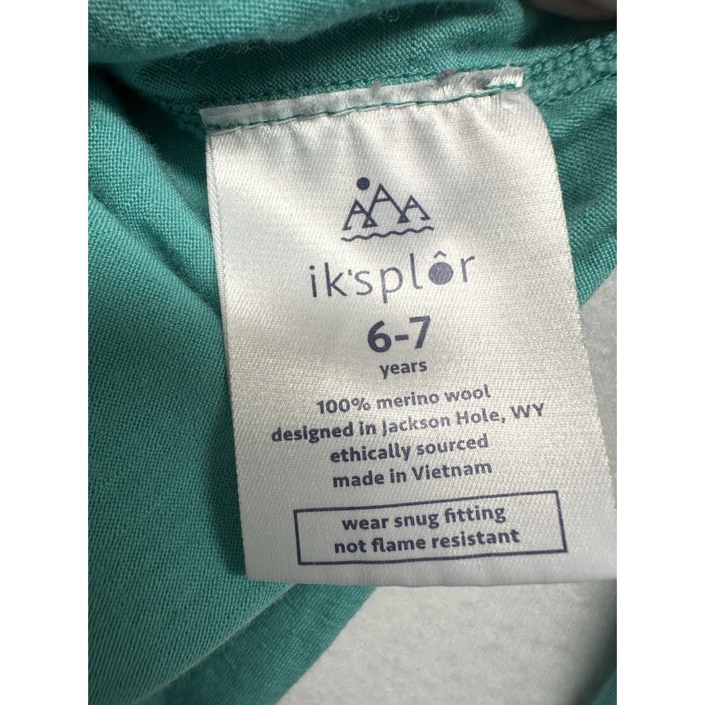 IKSPLOR Base Layer Top Kid's Sz 6-7 100% Merino Wool Teal Thumbhole Ski Winter - Picture 5 of 9